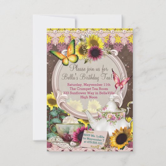 Zonnebloem Tuin Thee Party uitnodiging (Voorkant)