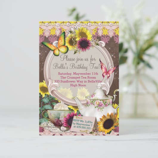 Zonnebloem Tuin Thee Party uitnodiging (Staand voorkant)