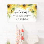 Zonnebloem Tuin Vinyl Verjaardag Welkom Banner (Insitu)