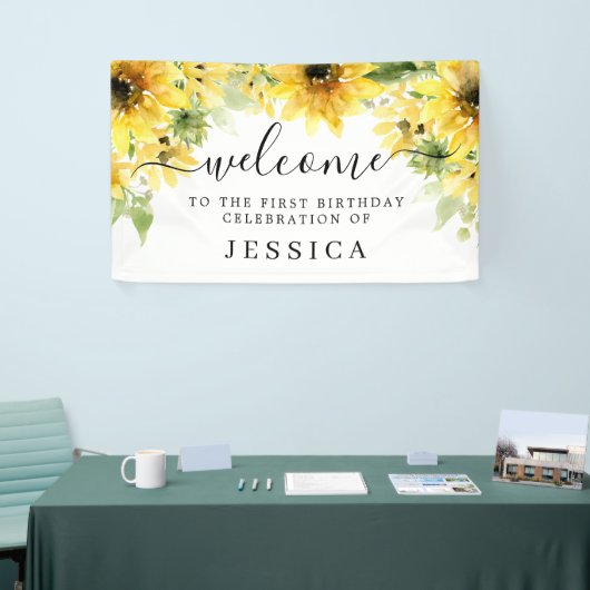 Zonnebloem Tuin Vinyl Verjaardag Welkom Banner (Beurs)