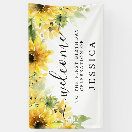 Zonnebloem Tuin Vinyl Verjaardag Welkom Banner (Verticaal)