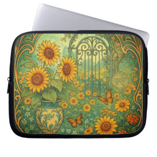 Zonnebloem Tuin Vlinders Art Nouveau Laptop Sleeve