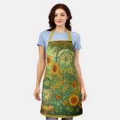 Zonnebloem Tuin Vlinders Art Nouveau Schort (Gedragen)