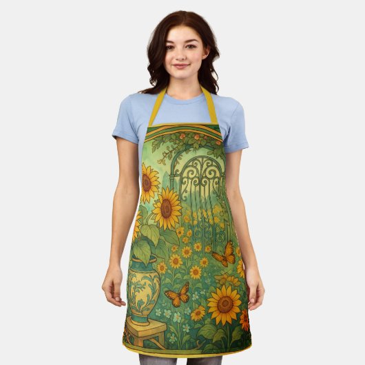  Zonnebloem Tuin Vlinders Art Nouveau Schort (Gedragen)