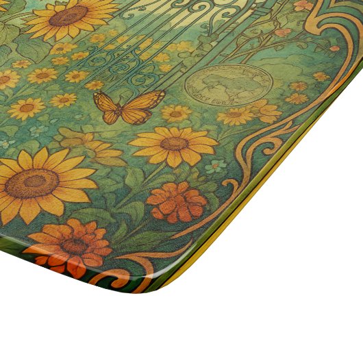  Zonnebloem Tuin Vlinders Art Nouveau Snijplank (Hoek)