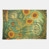Zonnebloem Tuin Vlinders Art Nouveau Theedoek (Horizontaal)
