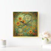  Zonnebloem Tuin Vlinders Art Nouveau Vierkante Klok (Huis)