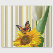 Zonnebloem Tulp Butterfly Stripe Wrapping Paper Cadeaupapier (Vlak)