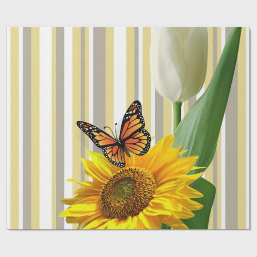 Zonnebloem Tulp Butterfly Stripe Wrapping Paper Cadeaupapier (Vlak)