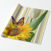 Zonnebloem Tulp Butterfly Stripe Wrapping Paper Cadeaupapier (Uitgerold)