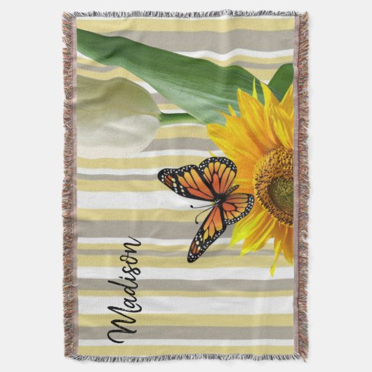 Zonnebloem Tulp Butterfly Throw Blanket Deken (Voorkant Verticaal)