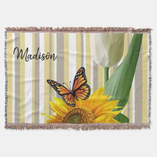 Zonnebloem Tulp Butterfly Throw Blanket Deken (Voorkant)