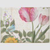 Zonnebloem Tulp Flowers Bird Ephemera Ontkoppeling Tissuepapier (Voorkant)