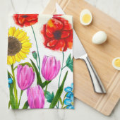 Zonnebloem, Tulp & Klaproos Bloementuin Theedoek (Quarter Fold)
