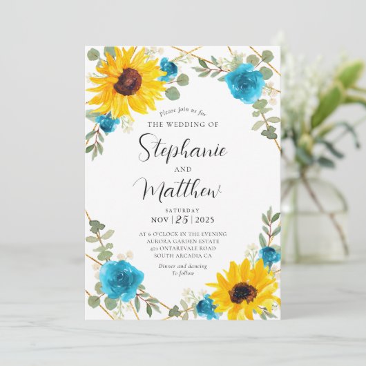 Zonnebloem Turquoise Roos Geometrische bloemenbrui Kaart (Staand voorkant)