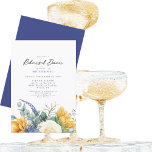 Zonnebloem Tuscan Blue Rehearsal Dinner Kaart<br><div class="desc">Uitnodigingen voor een repetitief en een repetitief diner. Blauw en zonnebloem. Toscaanse Blauw.</div>