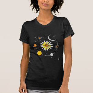 Zonnebloem tussen planeten en sterren t-shirt