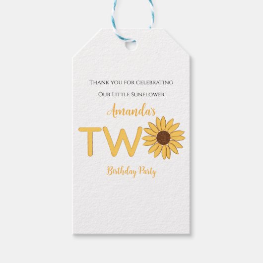 Zonnebloem tweede verjaardag cadeaulabel (Voorkant)