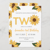 Zonnebloem Tweede Verjaardag uitnodiging (Voorkant / Achterkant)