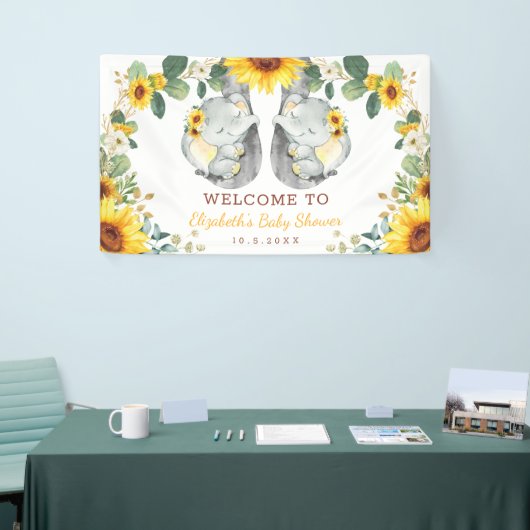 Zonnebloem Twin Elephant Babies Showachtergrond Spandoek (Beurs)