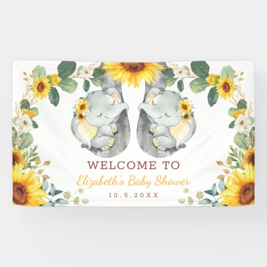 Zonnebloem Twin Elephant Babies Showachtergrond Spandoek (Horizontaal)