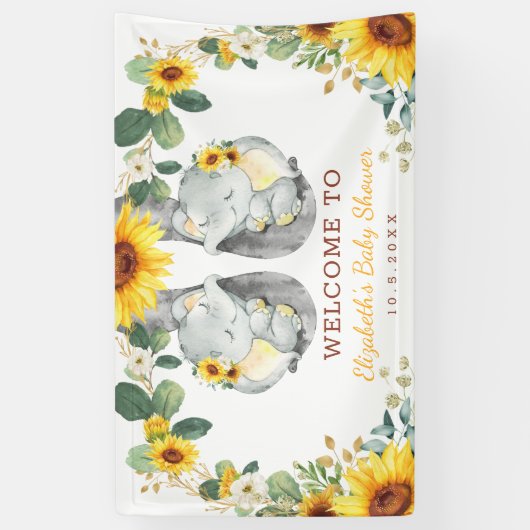 Zonnebloem Twin Elephant Babies Showachtergrond Spandoek (Verticaal)