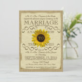 Zonnebloem  Typografie Huwelijk Kaart (Staand voorkant)