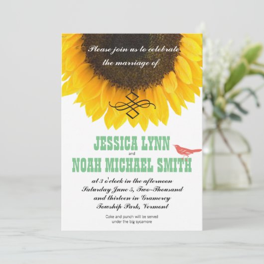 Zonnebloem Typografie Modern Wedding Kaart (Staand voorkant)