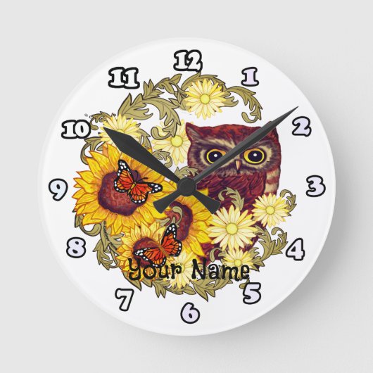 Zonnebloem Uil Ronde Klok (Voorkant)