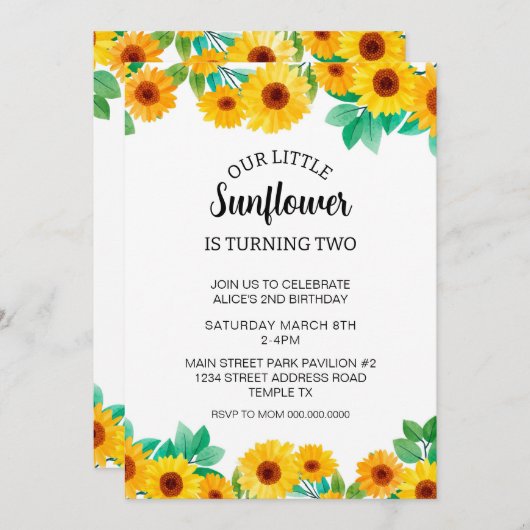 Zonnebloem - uitnodiging (Voorkant / Achterkant)