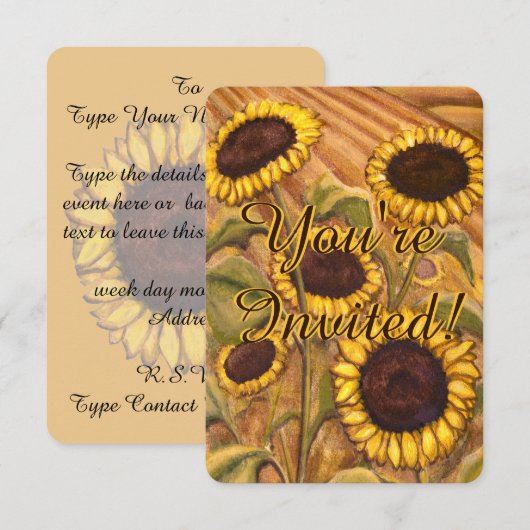 Zonnebloem Uitnodiging Aanpassing van de Bloem RSV (Voorkant / Achterkant)