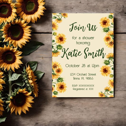 Zonnebloem uitnodiging met bloemmotief