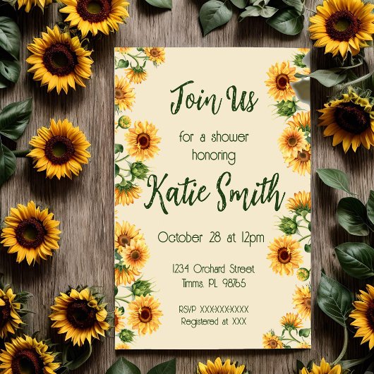 Zonnebloem uitnodiging met bloemmotief