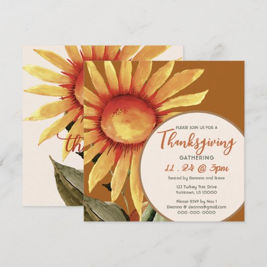 Zonnebloem, uitnodiging tot Thanksgiving (Voorkant / Achterkant)