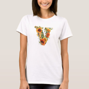 Zonnebloem V Letter Grafisch T-shirt voor Vrouwen