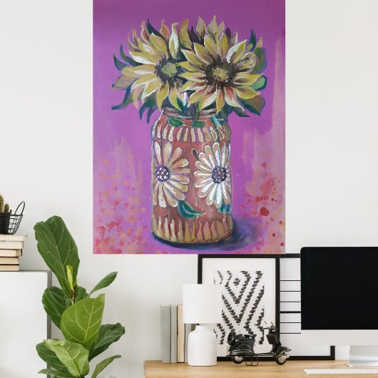 Zonnebloem vaas poster (Thuiskantoor)