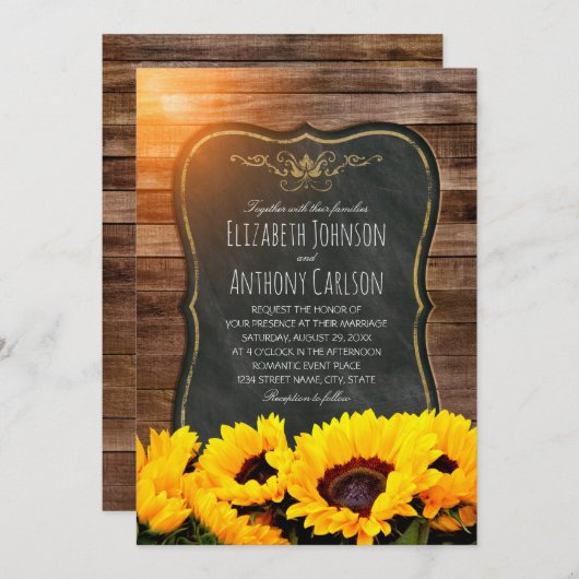 Zonnebloem Vall Wedding Rustic Chalkboard Kaart (Voorkant / Achterkant)