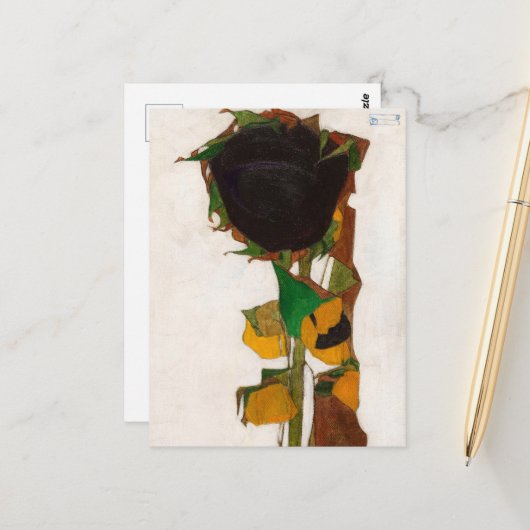 Zonnebloem van Egon Schiele Briefkaart (Voorkant / Achterkant in situ)