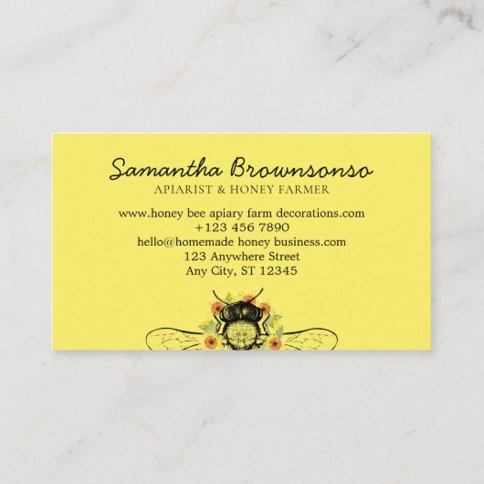 Zonnebloem van gele klasse, bijenhoningbijen visitekaartje (Achterkant)
