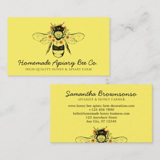 Zonnebloem van gele klasse, bijenhoningbijen visitekaartje (Voorkant / Achterkant)
