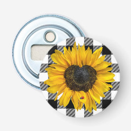 Zonnebloem van het hart met Ladybug Button Flesopener