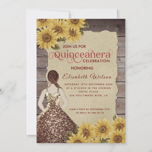 zonnebloem van houtschilfers, Quinceañera Kaart (Voorkant)