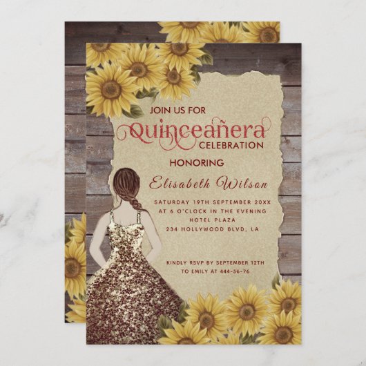  zonnebloem van houtschilfers, Quinceañera Kaart (Voorkant / Achterkant)