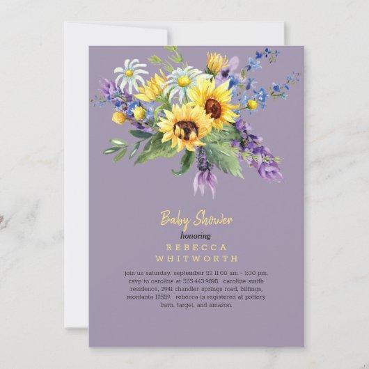 Zonnebloem van lavendel in persoonlijk Baby shower Kaart (Voorkant)