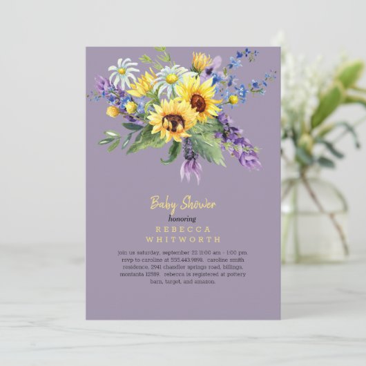 Zonnebloem van lavendel in persoonlijk Baby shower Kaart (Staand voorkant)