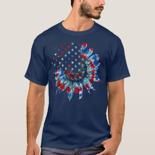 Zonnebloem van rood wit en blauw hout, 4 juli t-shirt