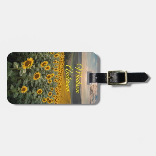 Zonnebloem veld gepersonaliseerde bagage bagagelabel (Voorkant horizontaal)