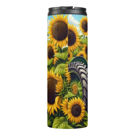 Zonnebloem veld groene tractor zomer thermosbeker (Achterkant)