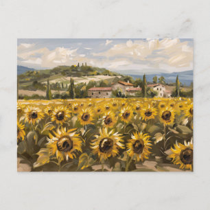 Zonnebloem veld impressionistische schilderij briefkaart