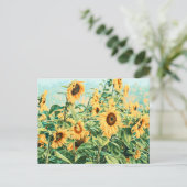 Zonnebloem Veldgele Blauwgroen Florence Design Briefkaart (Staand voorkant)